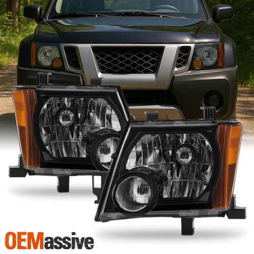 For 2009-2015 Nissan Xterra Halogen Type Headlights Headlamp Black Pair Assembly