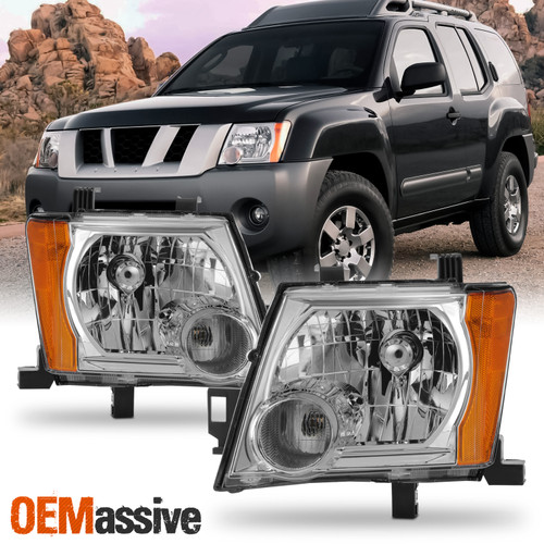 For 2005-2015 Nissan Xterra Halogen Type Headlights Headlamp Chrome Assembly Set