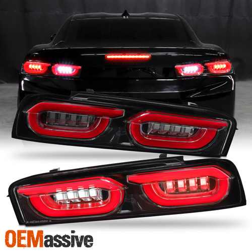 For 2016-2018 Chevy Camaro LED Tube Black Red Tail Lights Pair w/Welcome Lamp