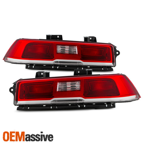 For 2014-2015 Chevy Camaro Chrome Red Tail Light BrakeLamp Pair Driver+Passenger