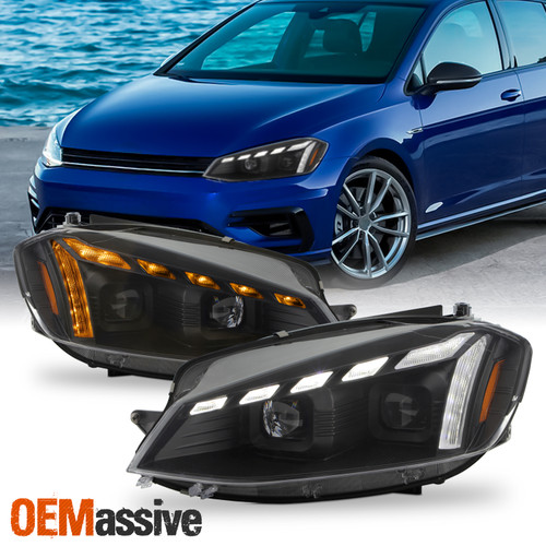 For 18-21 VW Golf MK7.5 Projector Black Headlights w/ LED DRL SwitchBack Signal