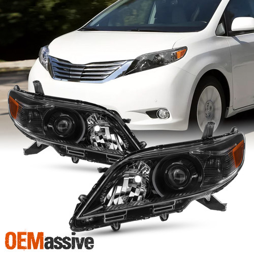 For 2011-2020 Toyota Sienna L|LE|XLE Halogen Projector Headlights Black Housing