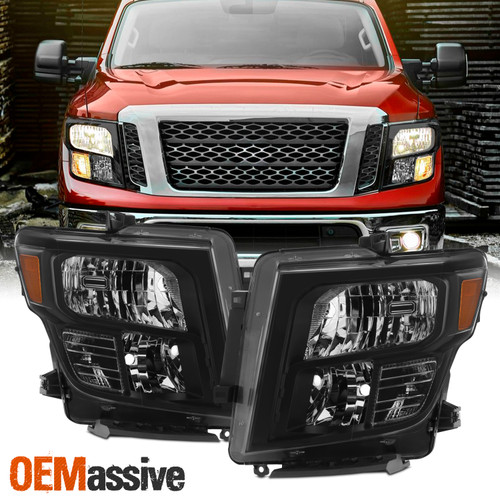 For 2016-2019 Nissan Titan XD SV Halogen Type Headlights Headlamp Black OE Style