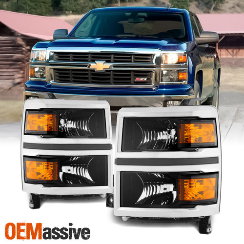 New Body Style For 2014-15 Chvey Silverado 1500 Black Headlights w/ Chrome Trim
