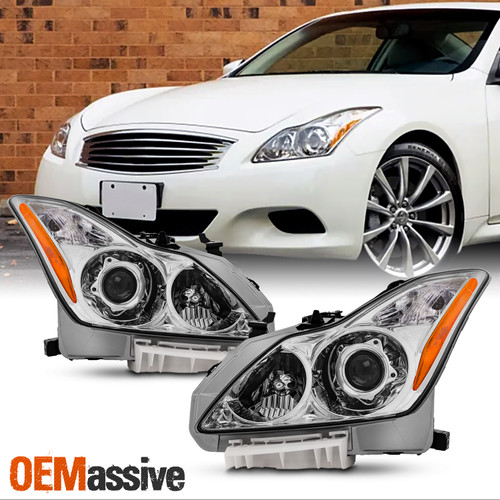 For 2008-2013 Infiniti G37 14-15 Q60 Coupe Chrome HeadLamp Pair Driver+Passenger