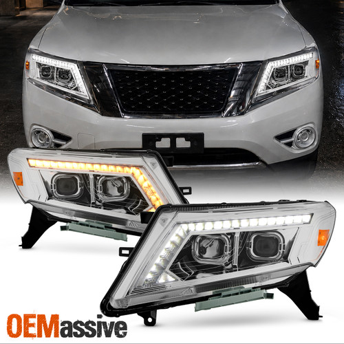 For 2013-2016 Pathfinder Projector Chrome Headlights Pair w/ LED DRL Turn Signal