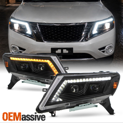 For 2013-2016 Pathfinder Projector Black Headlights Pair w/ LED DRL Turn Signal