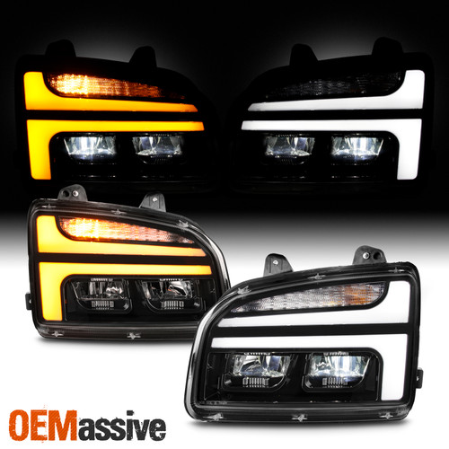 For 19-23 Kenworth T880 Class 8 [Full LED] DRL Switchback Headlights Black Set