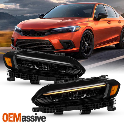 For 2022-2025 Honda Civic All Black LED w/ DRL Headlights Headlamp Assembly Pair