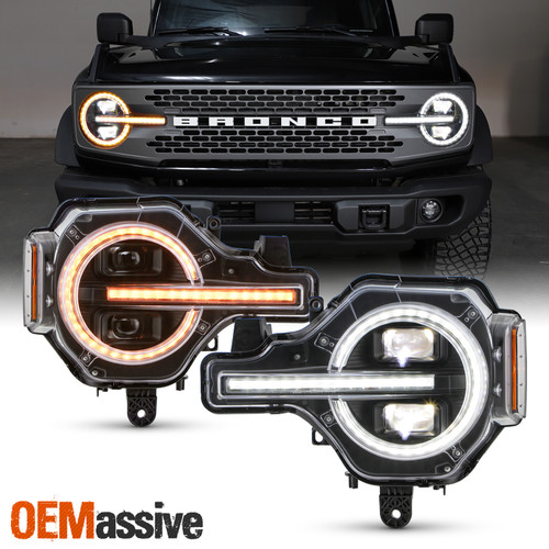 For 2021-2024 Ford Bronco LED DRL Sequential w/Welcome Light Projector Headlight