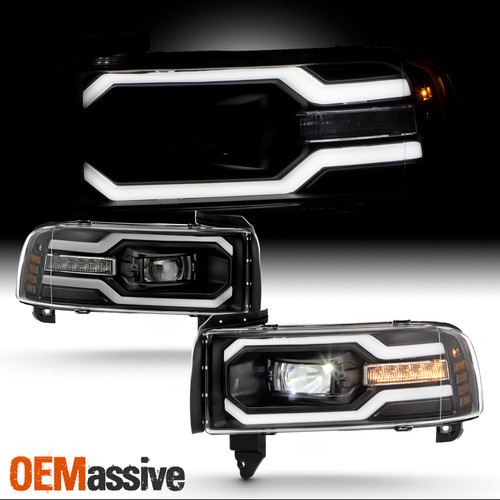 For 1994-2021 Dodge Ram 1500 Full LED DRL Projector Headlight Black Housing Pair