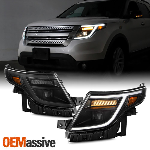 For 11-15 Ford Explorer Halogen Projector Headlights w/LED DRL Sequential Signal