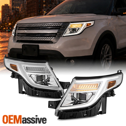 For 11-15 Ford Explorer Halogen Projector Chrome LED Sequential Signal Headlight
