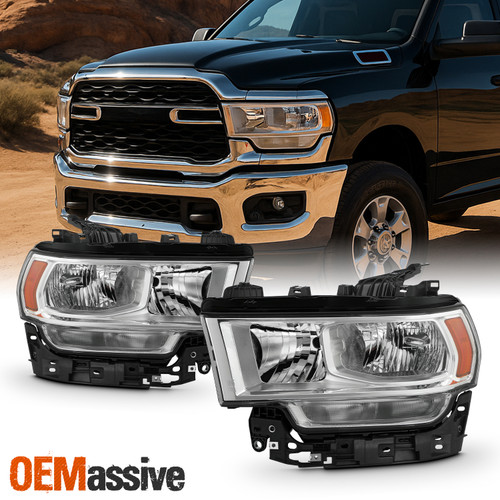 For 2019-2024 Dodge Ram 2500 Halogen Type Headlights Headlamp Assembly Chrome