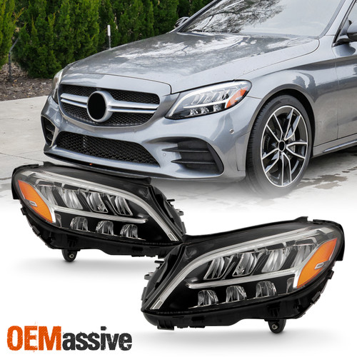 For 2019-2021 Mereceds Benz C300 C43 AMG LED Non-AFS Projector Headlight Pair