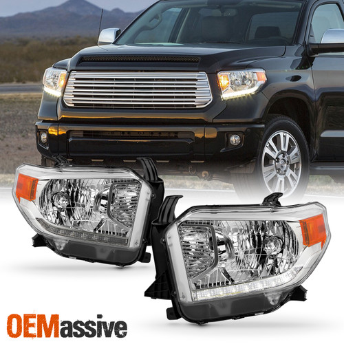 For 2014-2021 Toyota Tundra Halogen w/LED DRL Headlight Headlamp Assembly Chrome