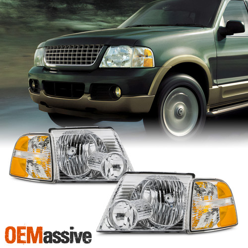 For 2002-2005 Ford Explorer Halogen Chrome Headlights w/ Corner Signal Lamp Pair