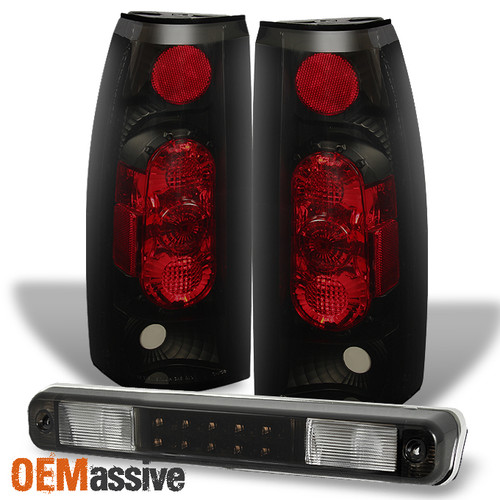 For 1988-1998 Chevy GMC C/K C10 Black Smoked Tail Light+LED 3Rd Brake Cargo Lamp