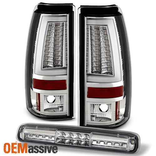 Fits 1999-2002 Chevy Silverado GMC Sierra Clear LED Tail Lights+3rd Brake Lamp