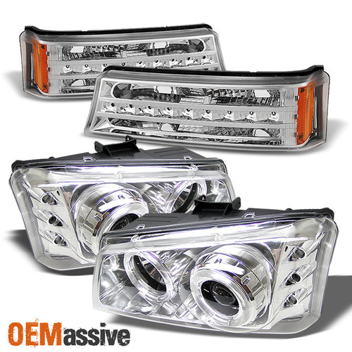 Fits 03-06 Silverado Avalanche Chrome Projector Headlights+DRL LED Bumper Lights