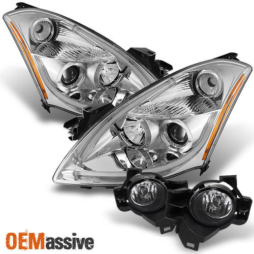 Fits 10-12 Altima 4Dr DRL Tube Halo Projector Headlights Chrome + Fog Light Lamp