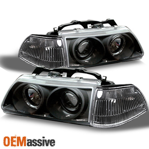 Fits 88-89 Honda Civic 4Dr Black Halo Projector Headlights+Black Corner Signal