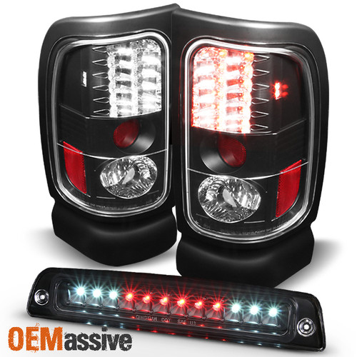 Fits 1994-2001 Dodge Ram 1500 2500 3500 LED Black Tail Lights + 3rd Brake Light