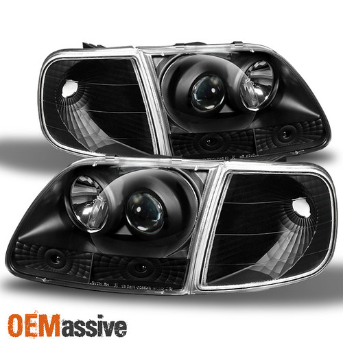 Fits 97-03 F150 Expedition Projector Headlights +Black Corner Signal Lights Set