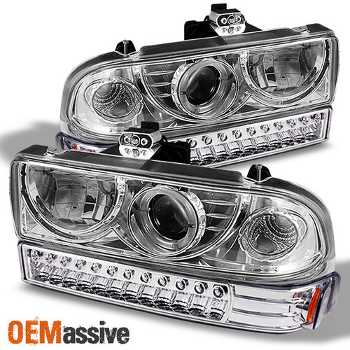 Fits 98-04 S10 Blazer Clear Halo Projector Headlights+Euro LED Bumper Signal Set
