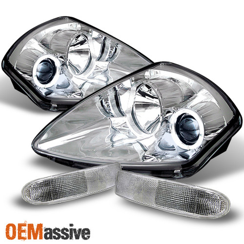 Fits 00-02 Eclipse Chrome Clear Halo Projector Headlights+ Bumper Signal Lamps