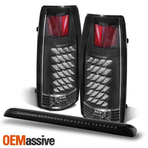 Fits 92-99 Chevy GMC Suburban 1500 2500 Black Tail Lights+Smoked 3rd Brake Light
