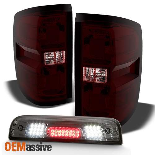 Fits [Dark Red] 14-18 Chevy Silverado 1500 Tail Lights+LED 3rd Brake Cargo Light