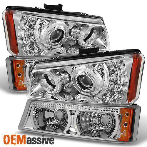 Fits Clear 03-06 Silverado Halo Projector DRL LED Headlights+Bumper Signal Lamps