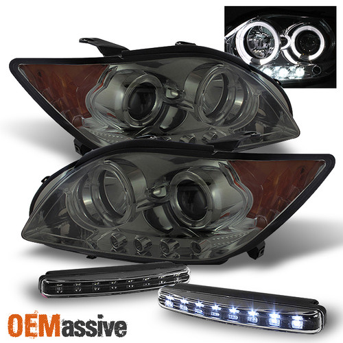 Fits 08-10 Scion Tc Smoked Halo LED Projector Headlight + DRL LED Running Lamps