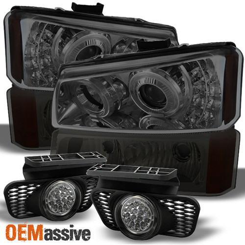 Fits Smk 03-06 Silverado Halo Projector LED Headlights+LED Signal+LED Fog Lamps