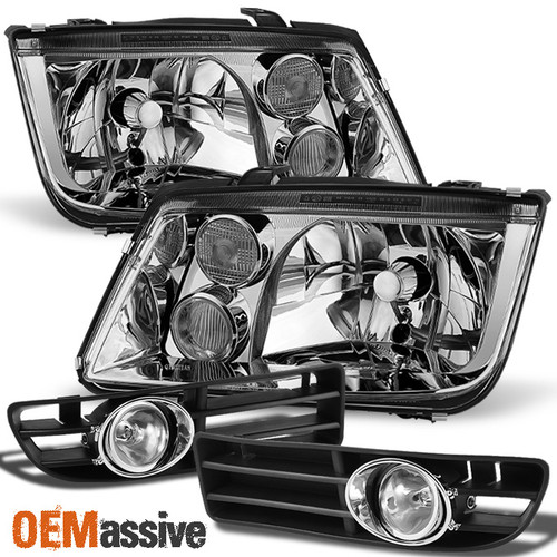 Fits 99-05 Jetta Euro Clear Headlights +Clear Fog Lamps Lights W/Switch & Bulbs
