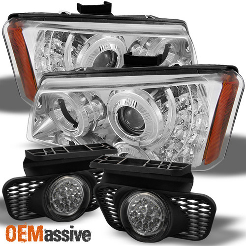 Fits Clear 03-06 Silverado Halo Projector DRL Headlights+LED Fog Lights W/Switch