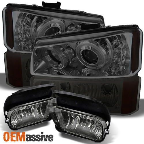 Fits Smoke 03-06 Silverado Halo Projector LED Headlights+Bumper Signal+Fog Lamps