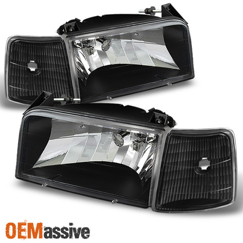 Fits 92-96 Bronco F150 F250 F350 Black Headlights Left & Right + Corner Lights