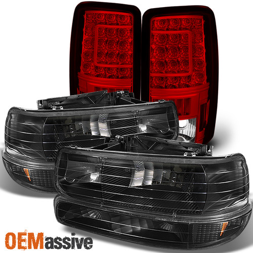 Fit 00-06 Chevy Suburban Tahoe Black Headlights+Bumper+Red Clear LED Tail Lights