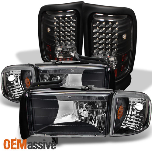 Fit 1994-2001 Ram 1500 1994-2002 Ram 2500 3500 Black Headlights+LED Tail Lights