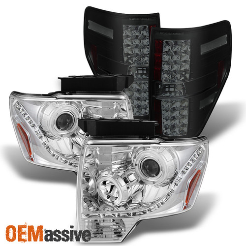 Fit All NEW [Black Smoked] LED Tail Lights + DRL Halo Projector Clear Headlights