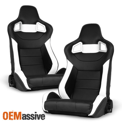 For Premium Black/White/Carbon Style PU Leather Reclinable JDM Racing Seat W/ Slider