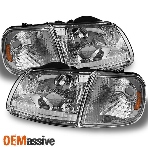 Fits 97-03 F150 Expedition Chrome LED Crystal Headlights+Chrome Signal Lights