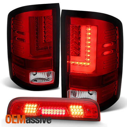 Fits 2014-2017 GMC Sierra 1500 Red LED Tube Tail Lights + LED 3rd Brake Light
