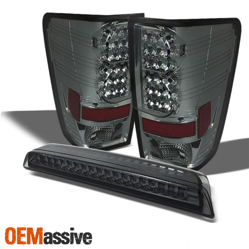 Fits 2004-2015 Nissan Titan LED Smoked Tail Lights Pair+LED Smoke 3Rd Brake Lamp