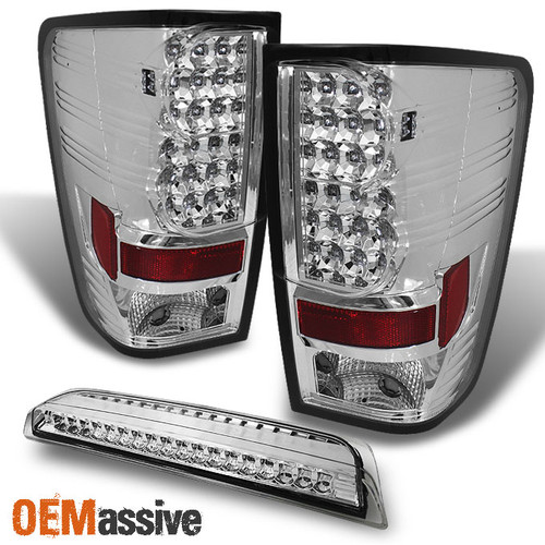 Fit 2004-2015 Nissan Titan LED Chrome Tail Lights Pair+LED Smoked 3Rd Brake Lamp