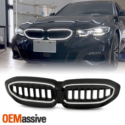 For 2019-2022 BMW 3 Series G20 320i 330i Black Bumper Grille w/LED Welcome Light