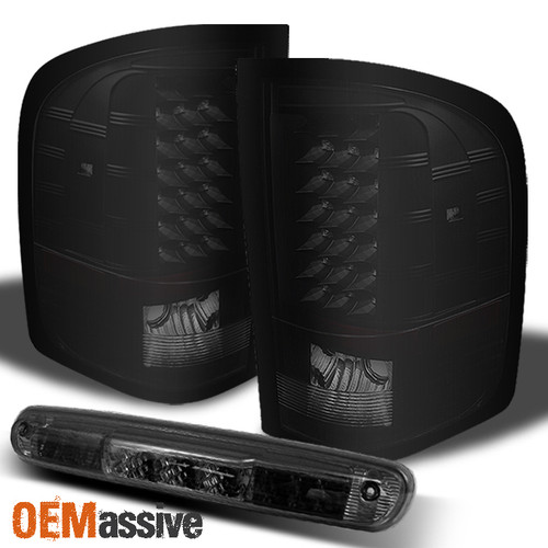 Fits Black Smoke 07-13 Silverado LED Tail Lights+Smoked LED 3Rd Brake Lights