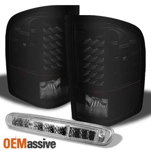Fits Black Smoke 07-13 Silverado LED Tail Lights+Chrome LED 3Rd Brake Lights